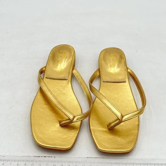 FOWT Womens  Flip Flops Thong flat sandals Slip on Slides Lightweight Gold
