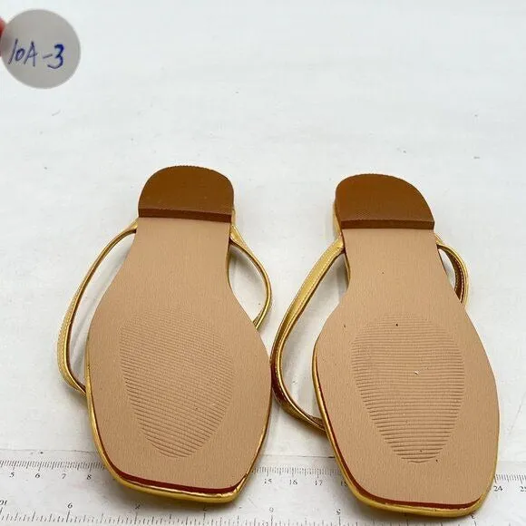 FOWT Womens  Flip Flops Thong flat sandals Slip on Slides Lightweight Gold