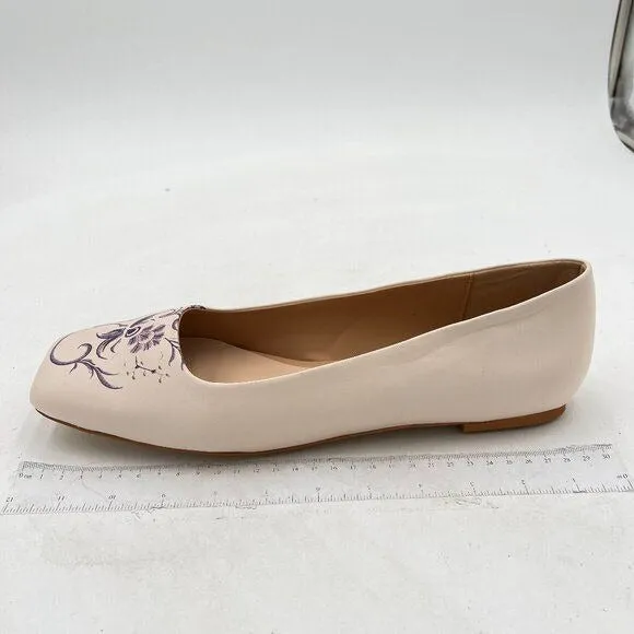 FOWT Women's Original Flower Pattern Soft Cream Leather Handmade Flats