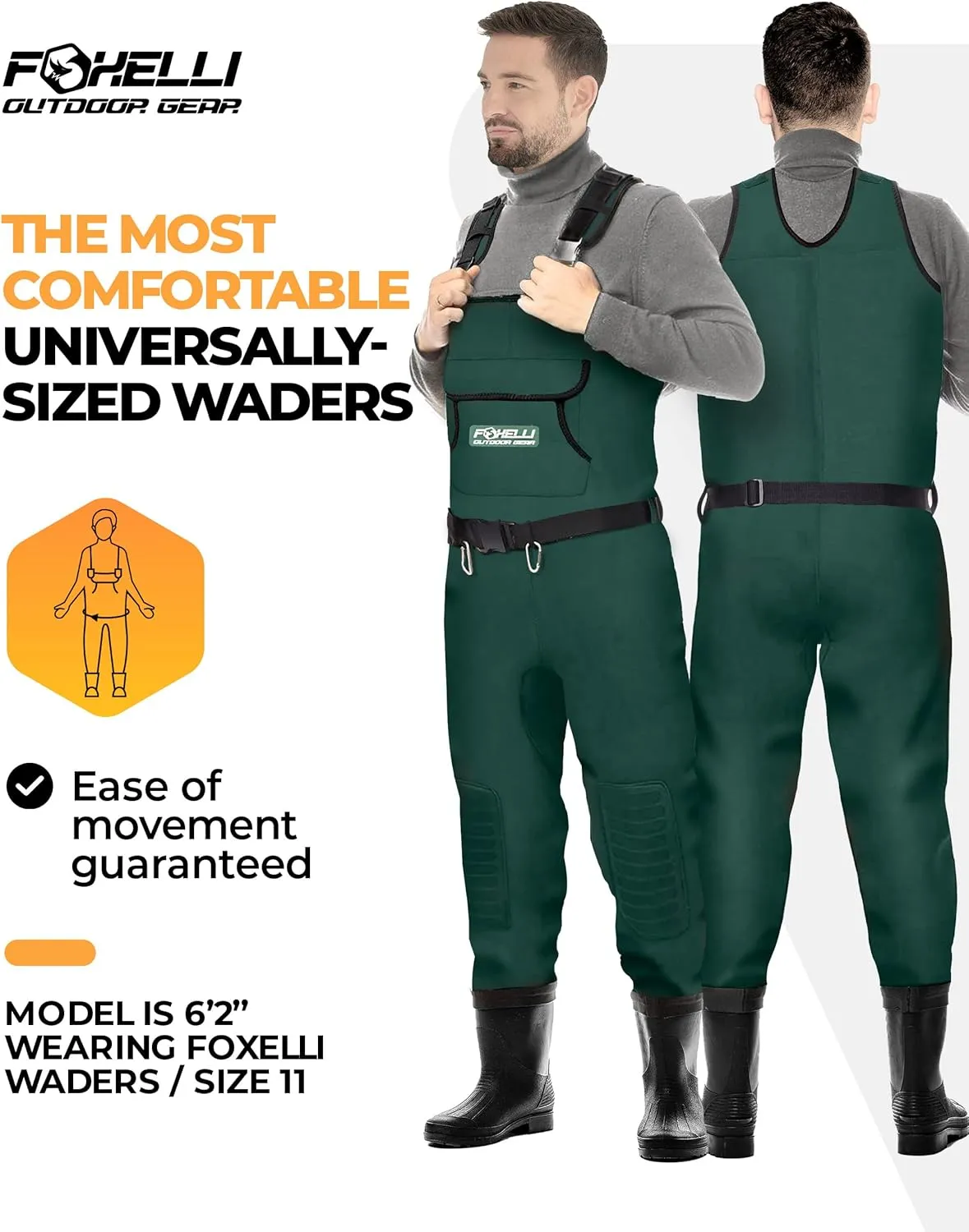 Foxelli Chest Waders, Waterproof 4mm Neoprene Hunting & Fishing Waders for Men & Women with Boots