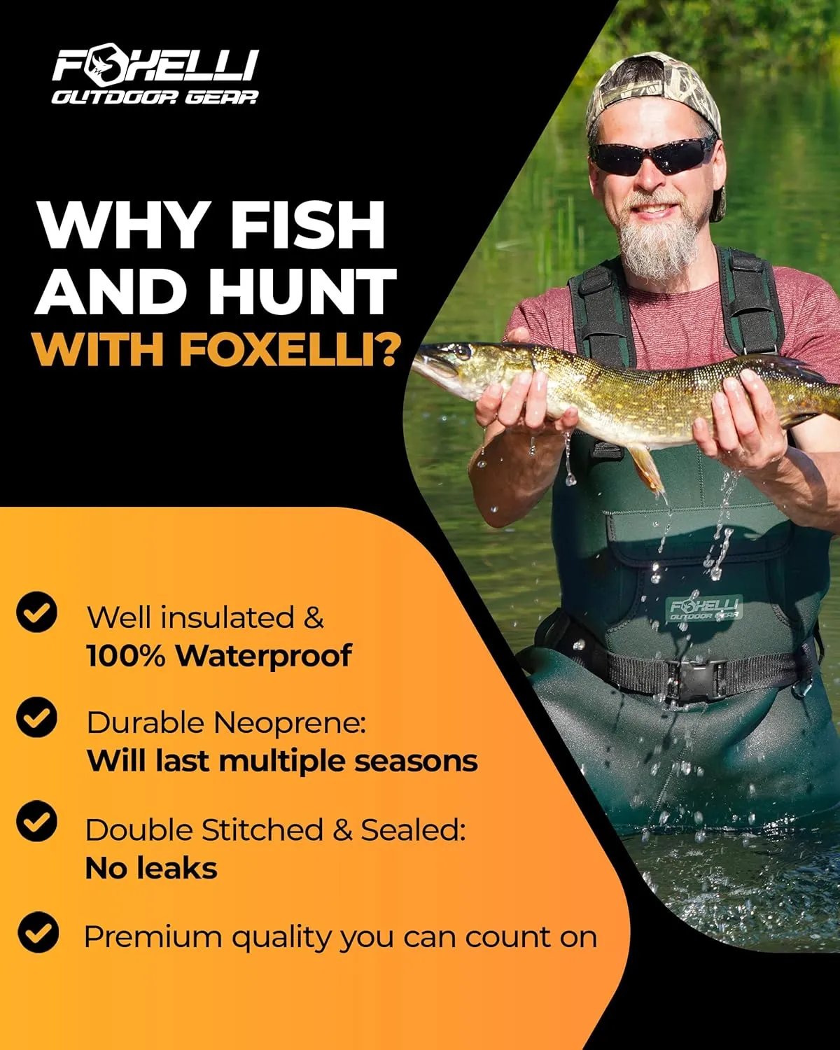 Foxelli Chest Waders, Waterproof 4mm Neoprene Hunting & Fishing Waders for Men & Women with Boots