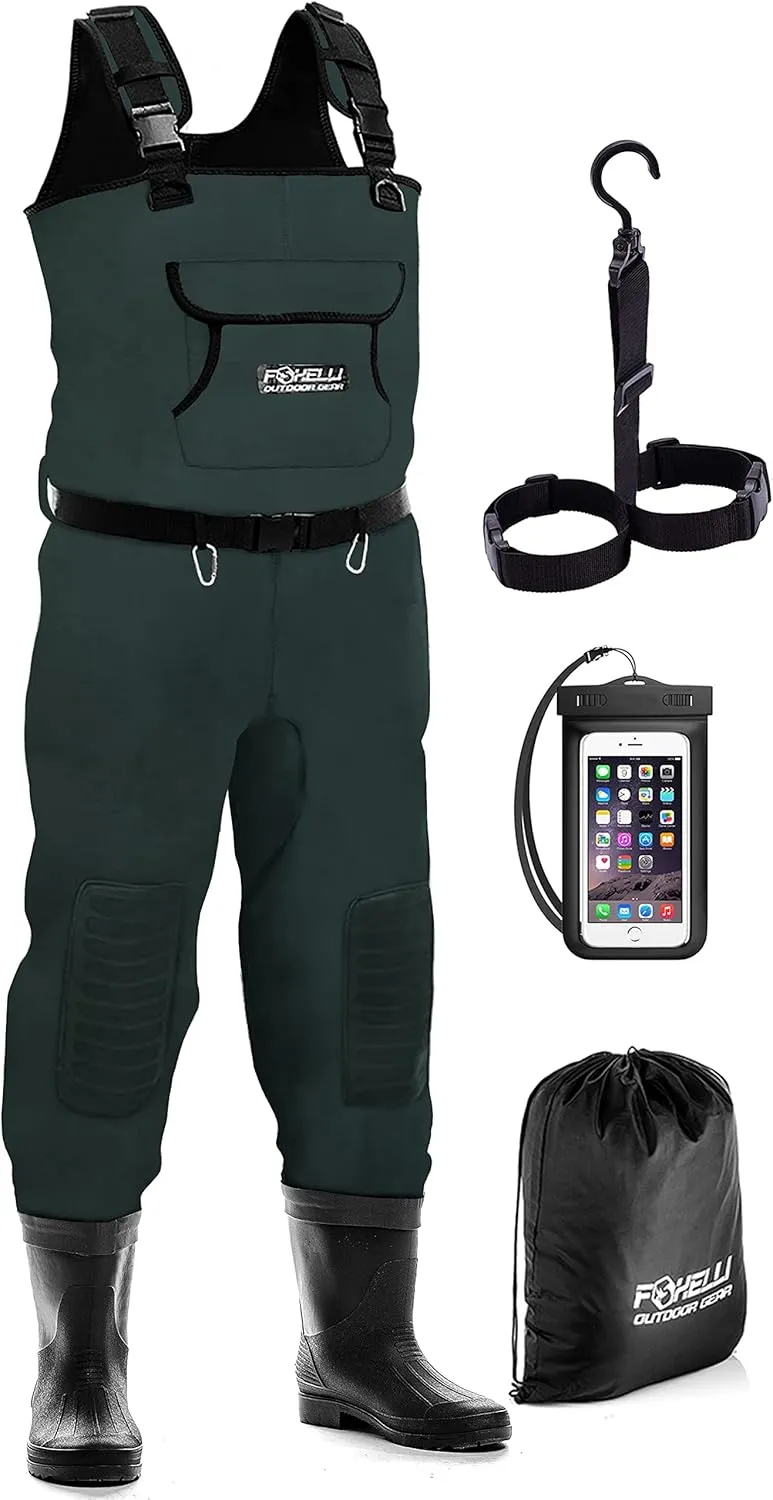 Foxelli Chest Waders, Waterproof 4mm Neoprene Hunting & Fishing Waders for Men & Women with Boots