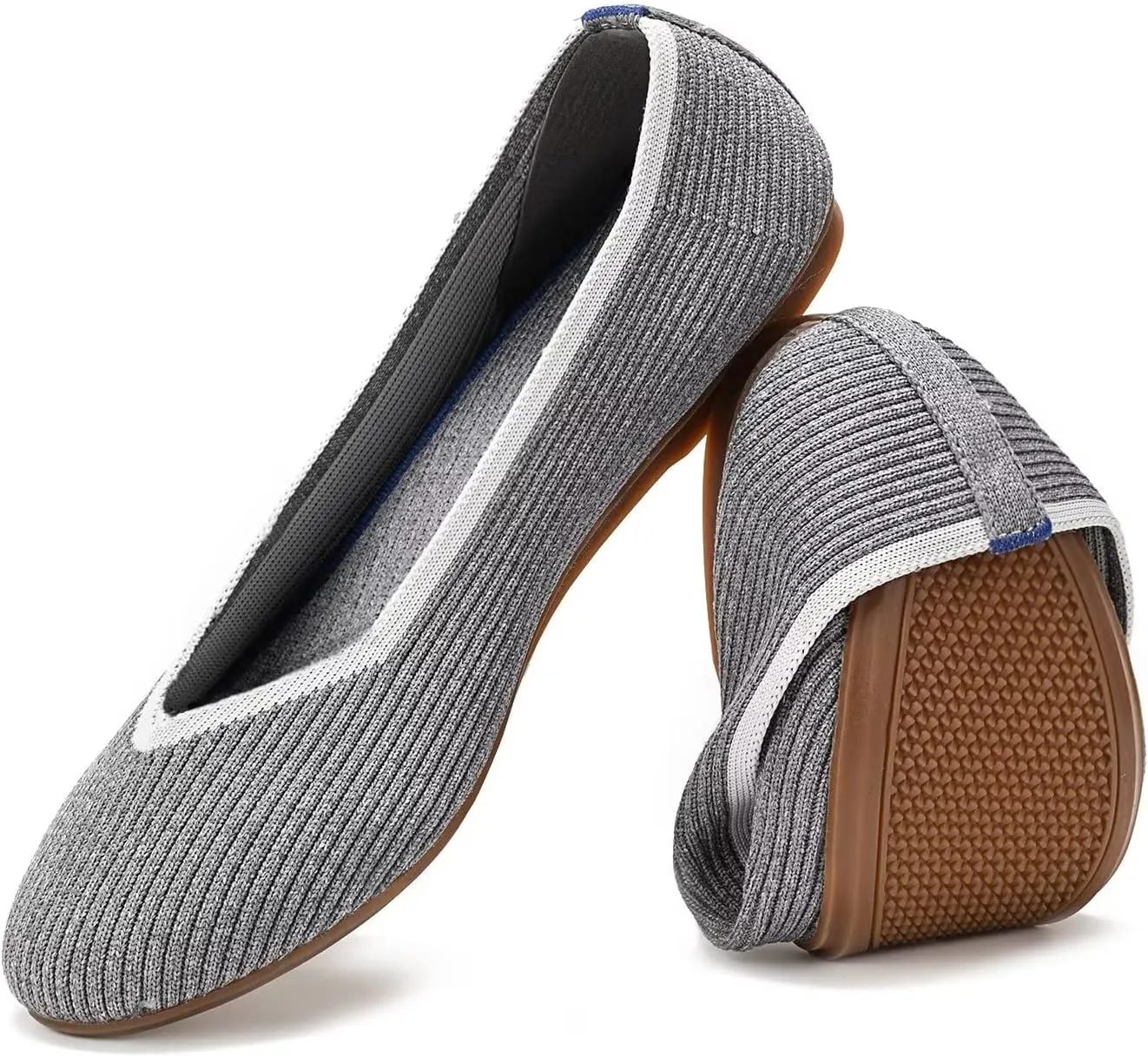 Frank Mully Women's Ballet Flats Round Toe Walking Flats Slip On Work Shoes Knitted Flats Shoes for Woman Soft Lightweight