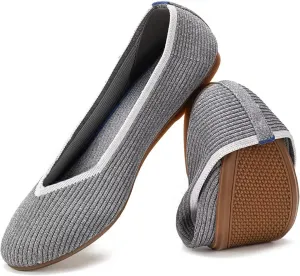 Frank Mully Women's Ballet Flats Round Toe Walking Flats Slip On Work Shoes Knitted Flats Shoes for Woman Soft Lightweight
