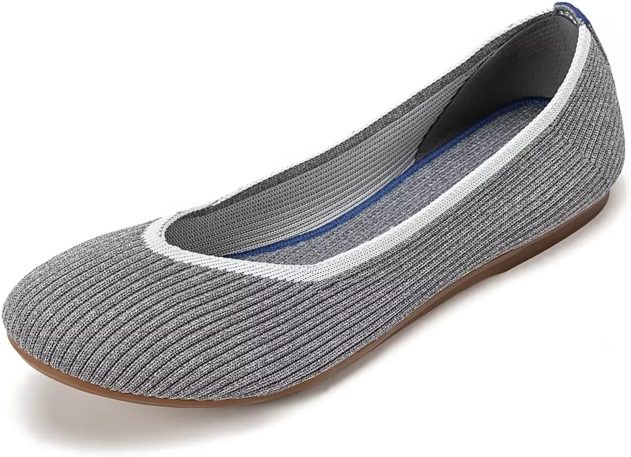 Frank Mully Women's Ballet Flats Round Toe Walking Flats Slip On Work Shoes Knitted Flats Shoes for Woman Soft Lightweight