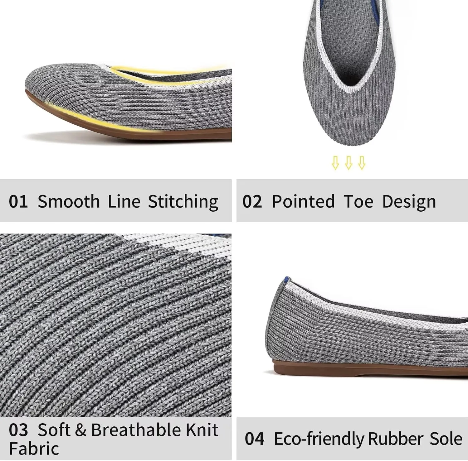 Frank Mully Women's Ballet Flats Round Toe Walking Flats Slip On Work Shoes Knitted Flats Shoes for Woman Soft Lightweight