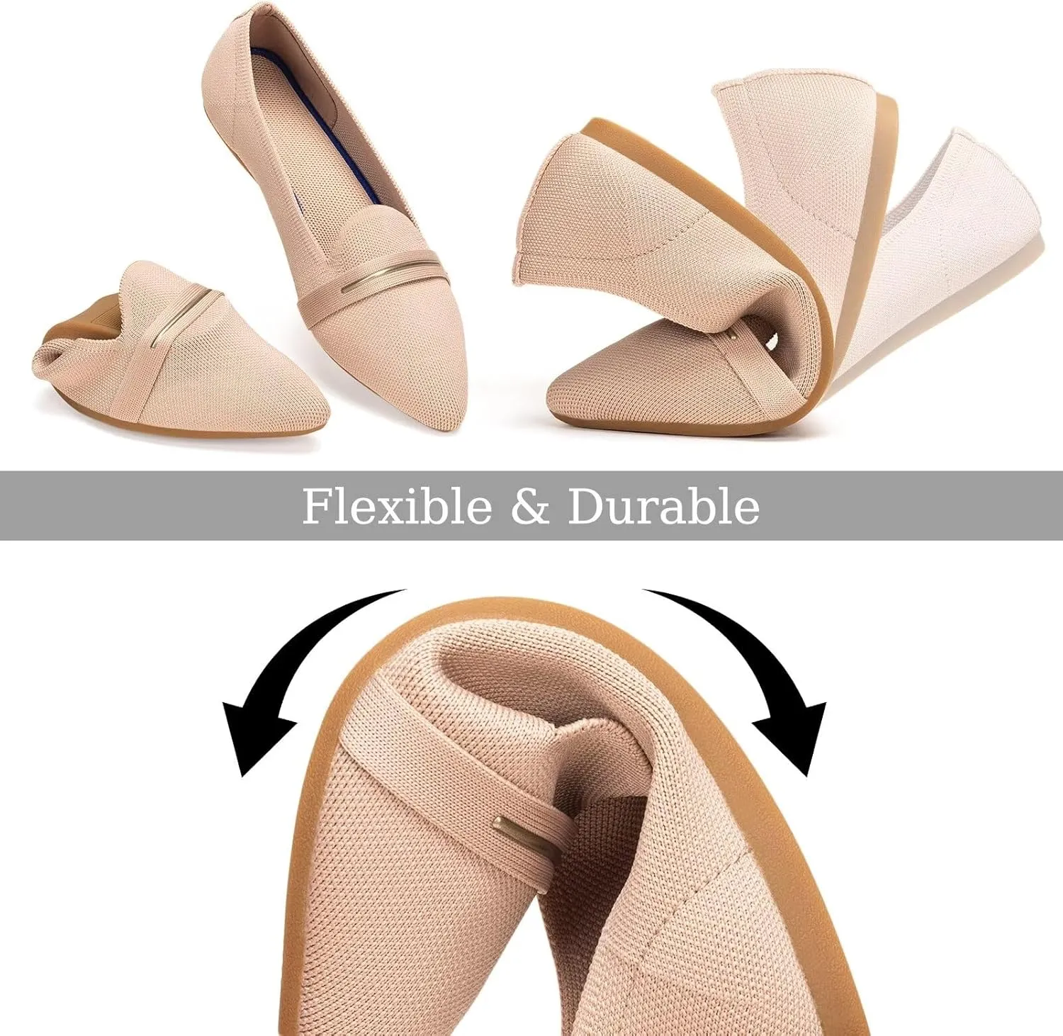 Frank Mully Women's Casual Loafer Flats Slip On Loafer Shoes Comfortable Knit Flat Shoes Classics Pointy Toe Loafer Flats,for Work,Travel