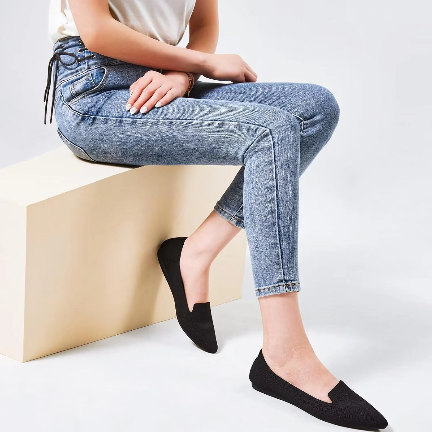 Frank Mully Women's Casual Loafer Flats Slip On Loafer Shoes Comfortable Knit Flat Shoes Classics Pointy Toe Loafer Flats,for Work,Travel