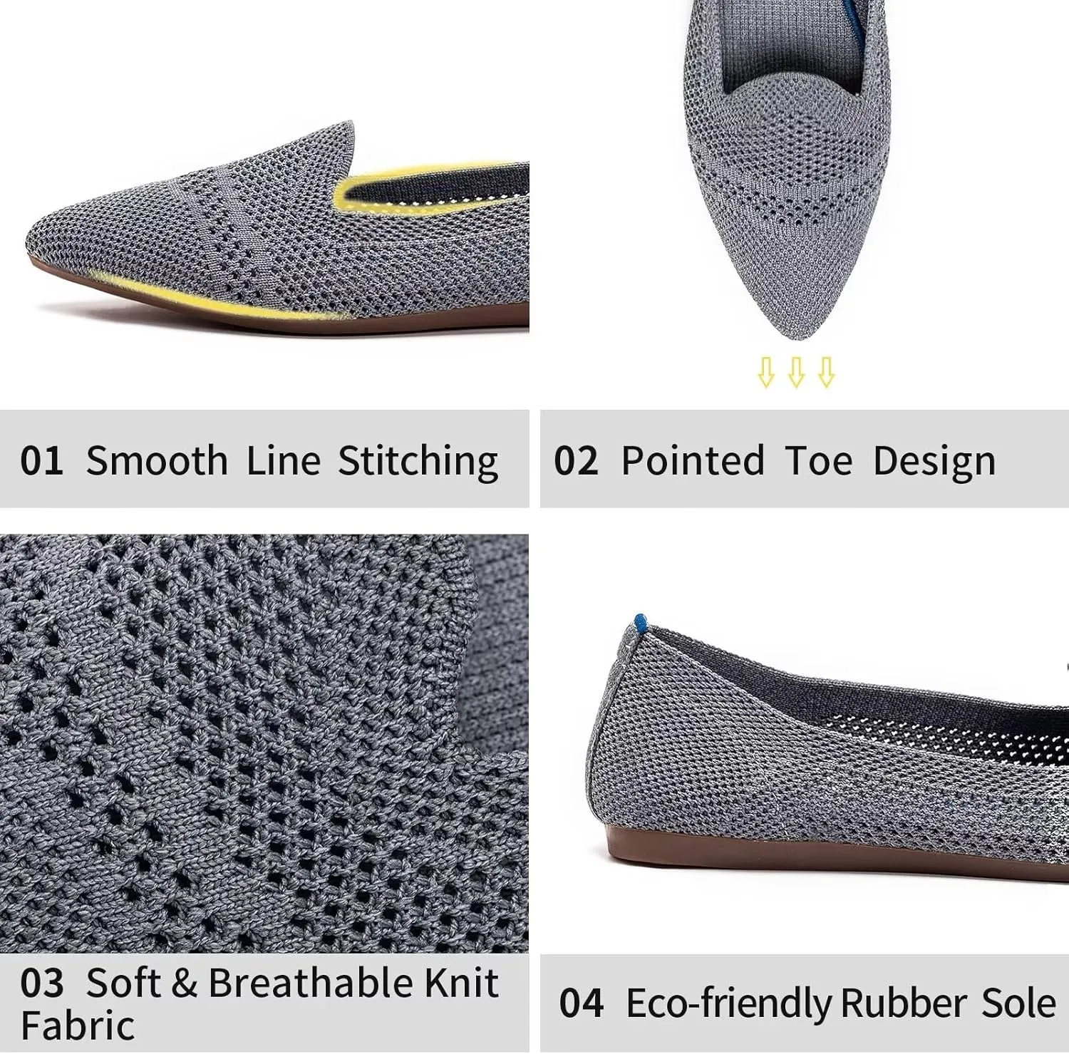 Frank Mully Women's Casual Loafer Flats Slip On Loafer Shoes Comfortable Knit Flat Shoes Classics Pointy Toe Loafer Flats,for Work,Travel