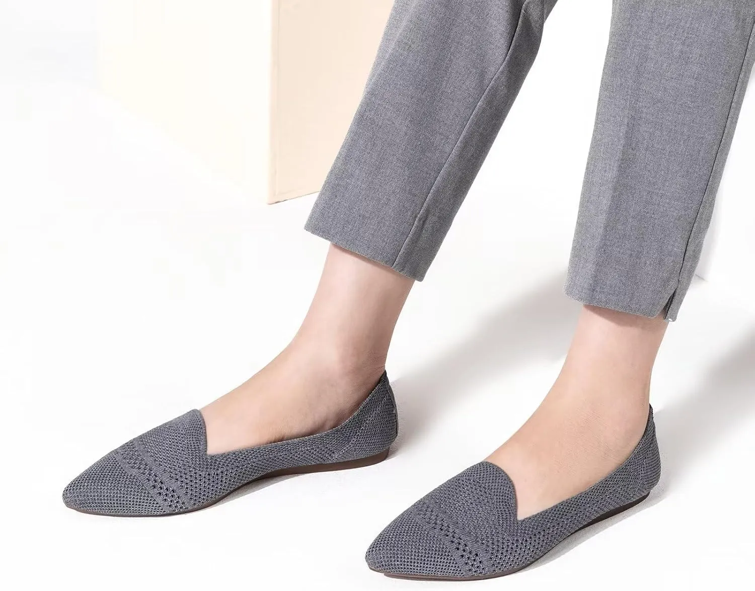Frank Mully Women's Casual Loafer Flats Slip On Loafer Shoes Comfortable Knit Flat Shoes Classics Pointy Toe Loafer Flats,for Work,Travel