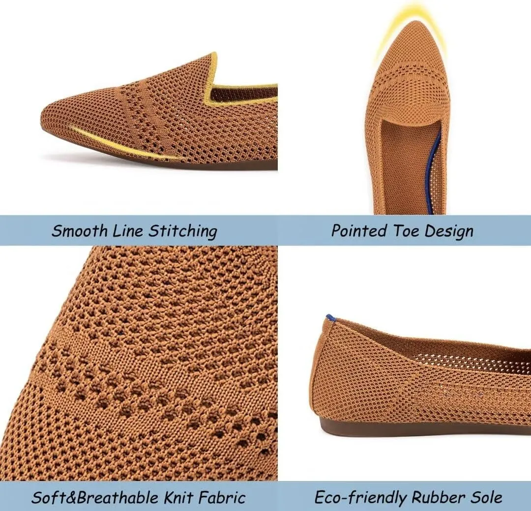 Frank Mully Women's Casual Loafer Flats Slip On Loafer Shoes Comfortable Knit Flat Shoes Classics Pointy Toe Loafer Flats,for Work,Travel