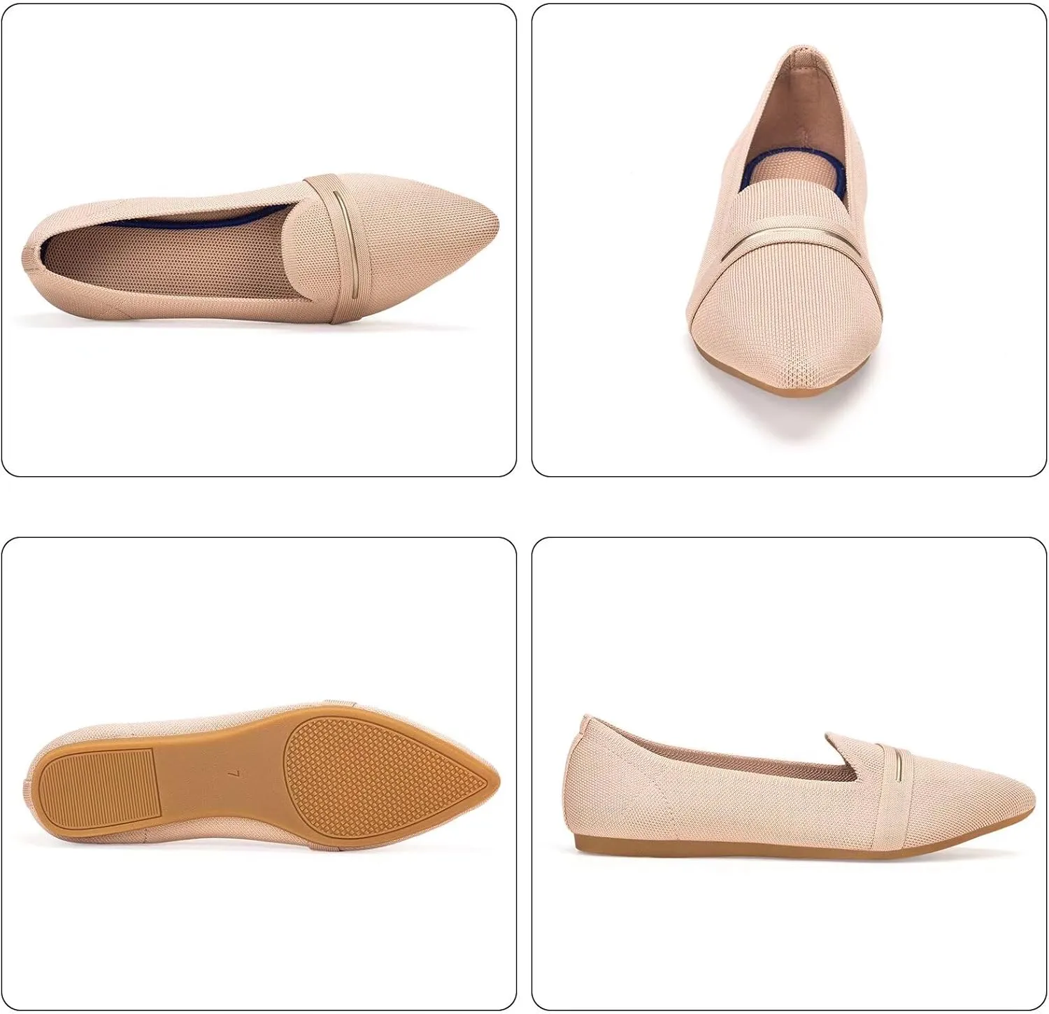 Frank Mully Women's Casual Loafer Flats Slip On Loafer Shoes Comfortable Knit Flat Shoes Classics Pointy Toe Loafer Flats,for Work,Travel