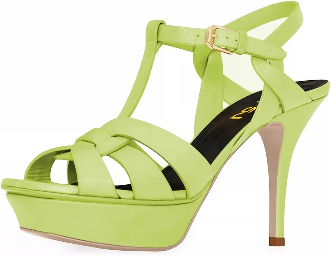 FSJ Women Comfort Platform Stiletto High Heel Ankle Strap Sandals Open Toe Sexy Strappy Slingback Wedding Party Shoes Size 4-16 US