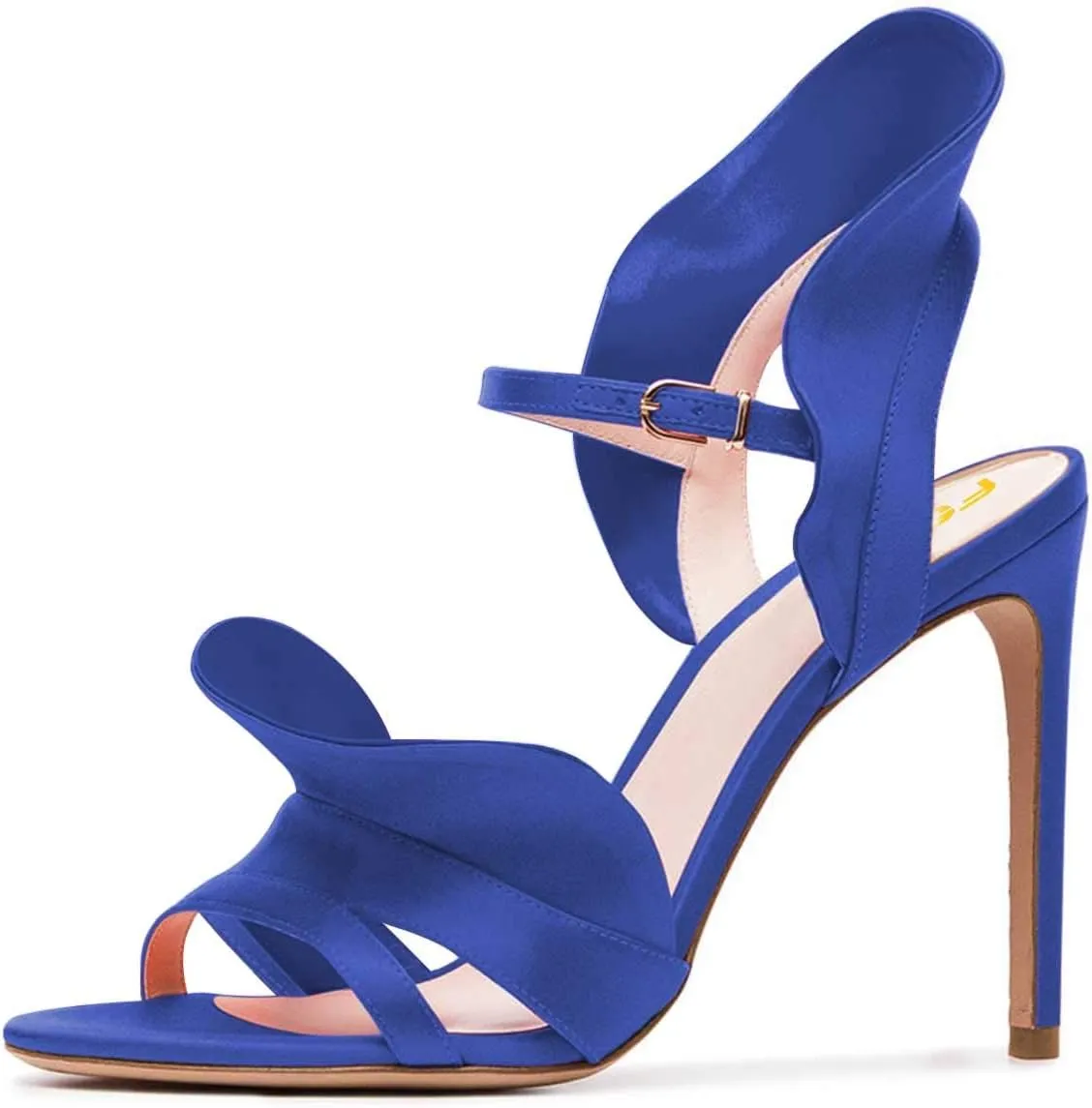 FSJ Women Dressy Open Toe Stiletto High Heel Ankle Strap Satin Sandal with Ruffle Size 4-15 US