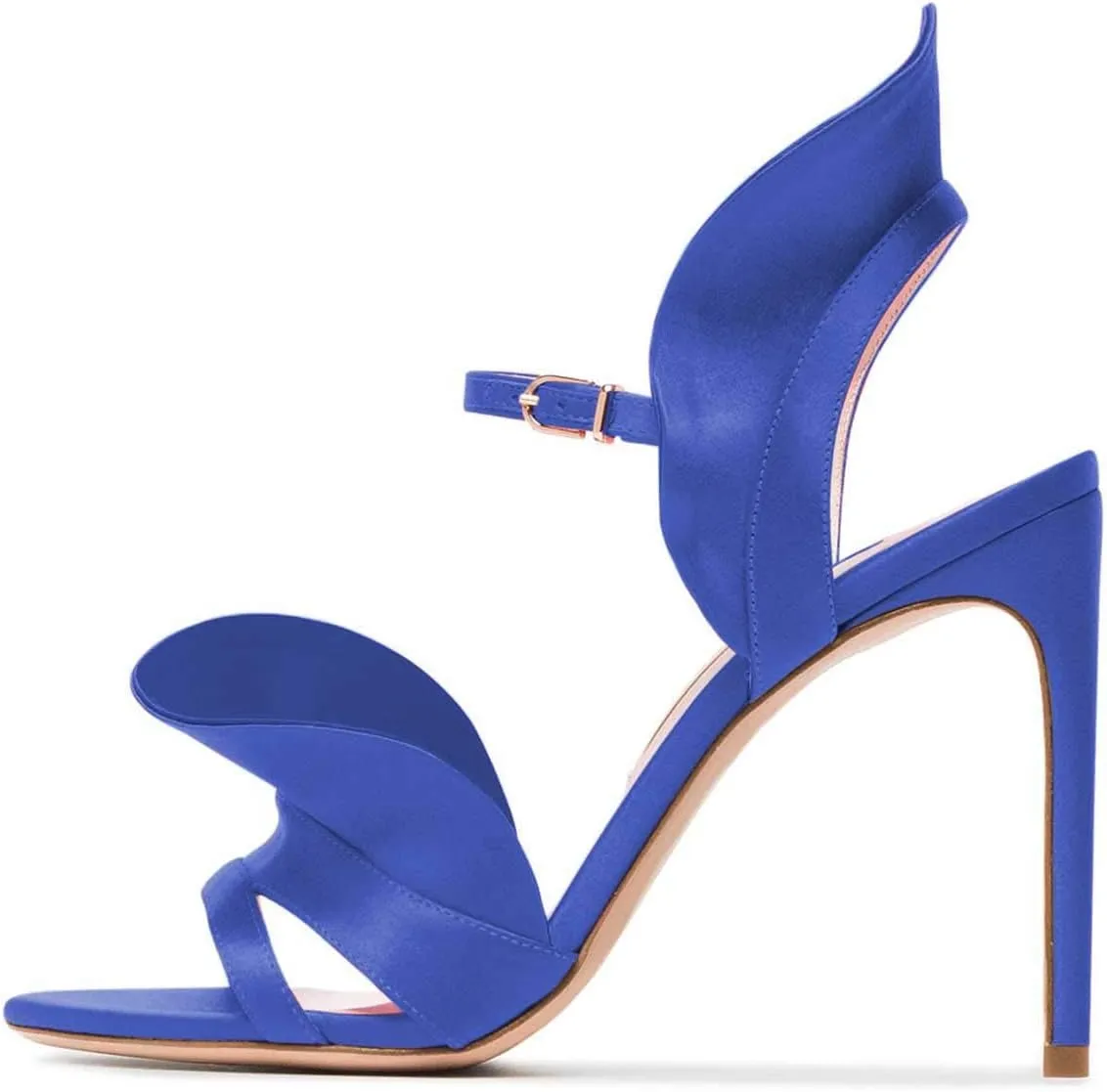 FSJ Women Dressy Open Toe Stiletto High Heel Ankle Strap Satin Sandal with Ruffle Size 4-15 US