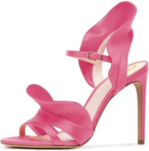 FSJ Women Dressy Open Toe Stiletto High Heel Ankle Strap Satin Sandal with Ruffle Size 4-15 US