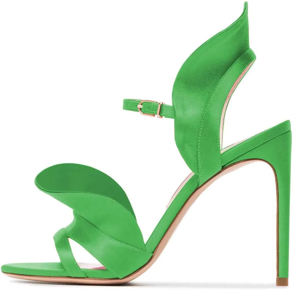 FSJ Women Dressy Open Toe Stiletto High Heel Ankle Strap Satin Sandal with Ruffle Size 4-15 US