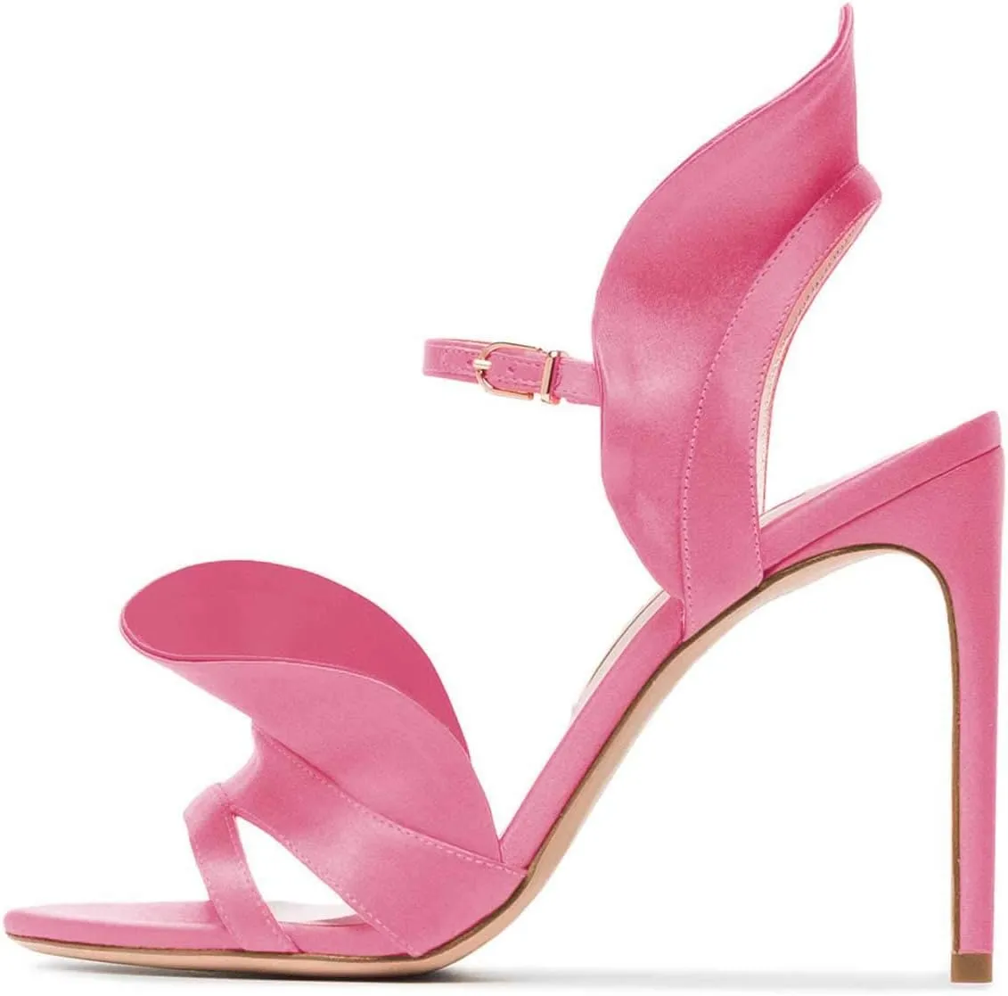 FSJ Women Dressy Open Toe Stiletto High Heel Ankle Strap Satin Sandal with Ruffle Size 4-15 US