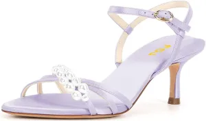FSJ Women Pearl Mid Heel Sandals Open Toe Strappy Sexy Stilettos Ankle Strap Prom Party Daily Wear Shoes Size 4-16 US
