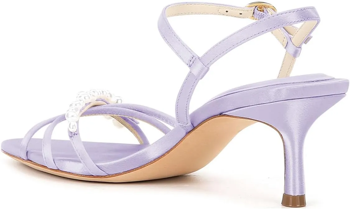 FSJ Women Pearl Mid Heel Sandals Open Toe Strappy Sexy Stilettos Ankle Strap Prom Party Daily Wear Shoes Size 4-16 US