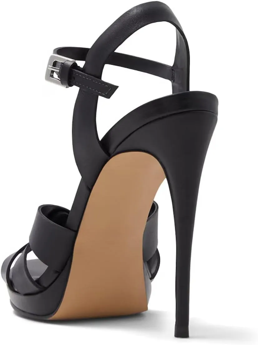 FSJ Women Stylish High Heel Strappy Sandals Open Toe Ankle Strap Platform Stilettos Formal Events Parties Night Out Shoes Size 4-16 US