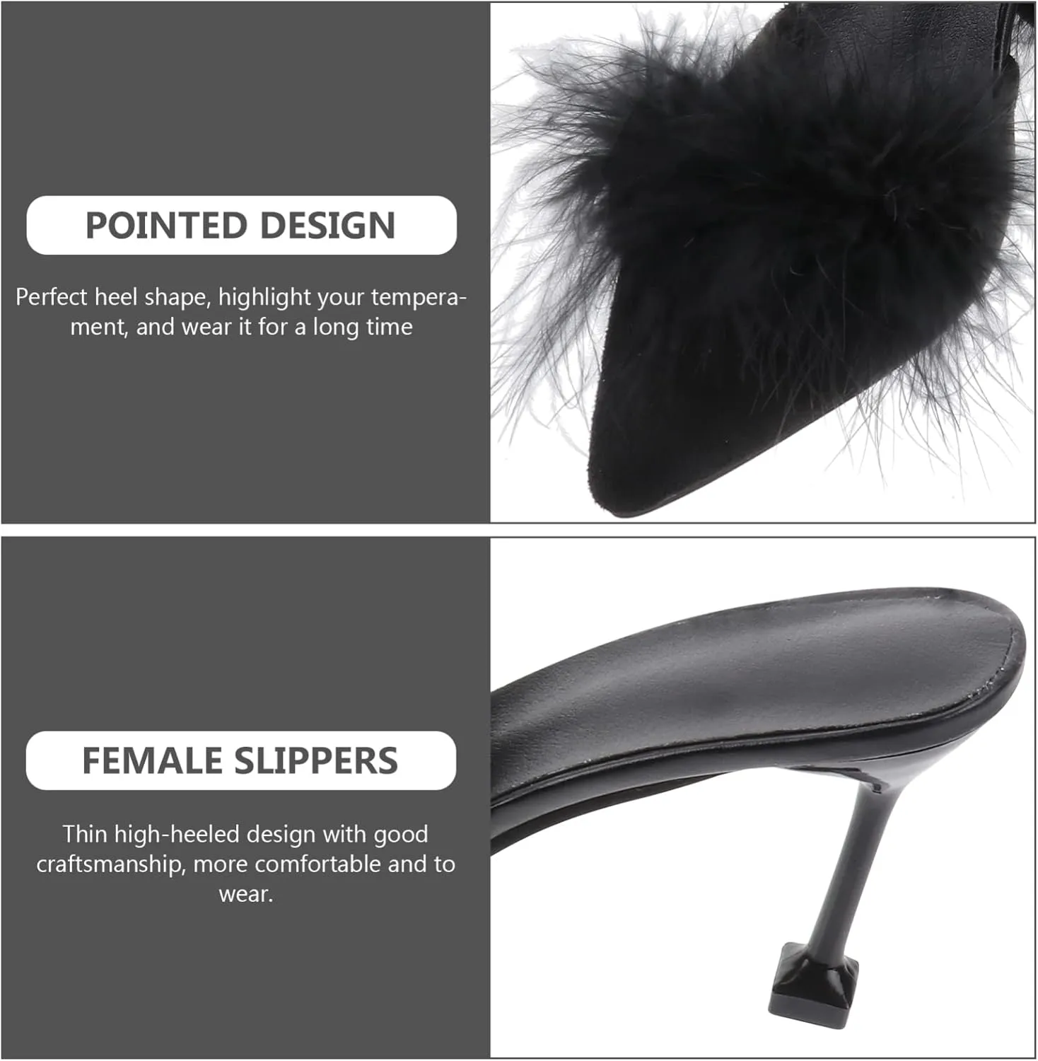 Fur Slippers Open Toe Crystal High Heels Pointed Slides Transparent Heel Sandals Girls Fluffy House Slides Outdoor Dress Sandal 1 Pair