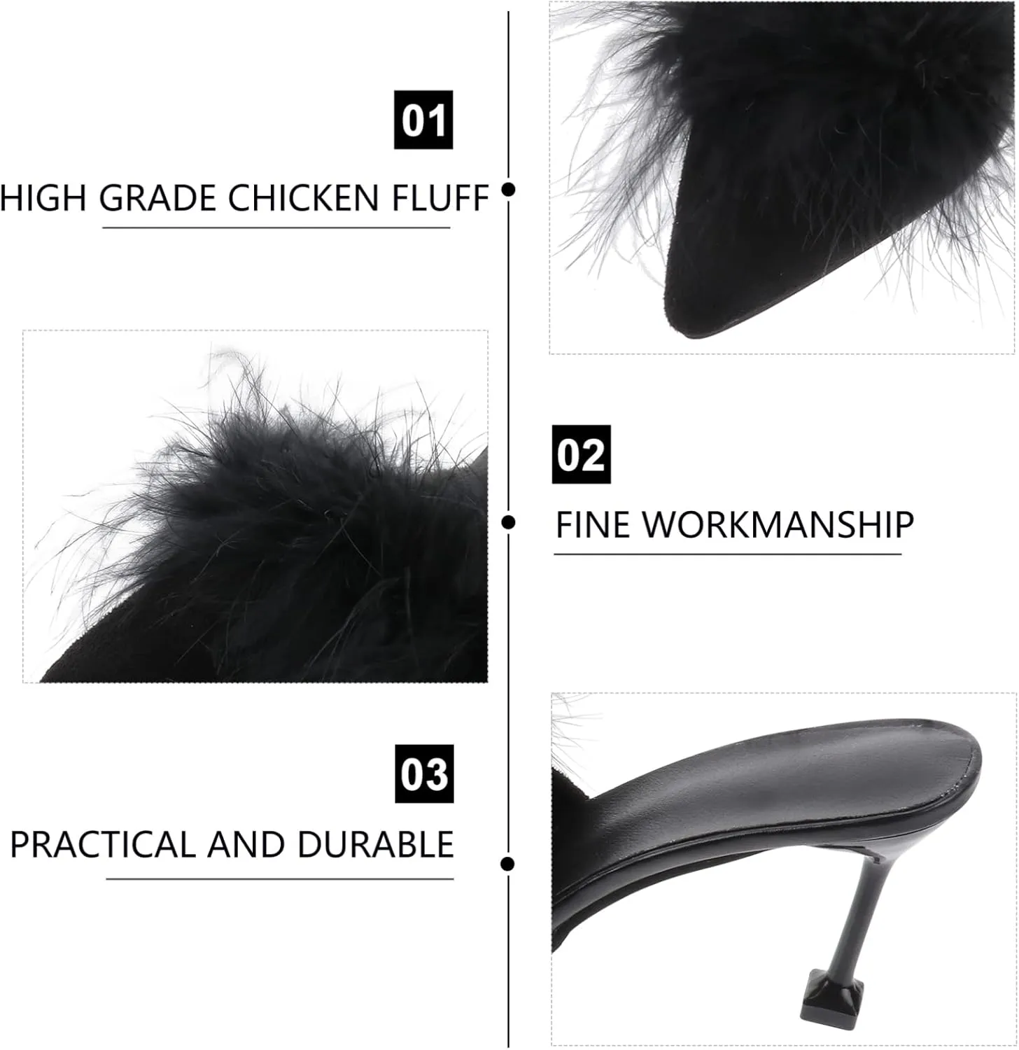 Fur Slippers Open Toe Crystal High Heels Pointed Slides Transparent Heel Sandals Girls Fluffy House Slides Outdoor Dress Sandal 1 Pair