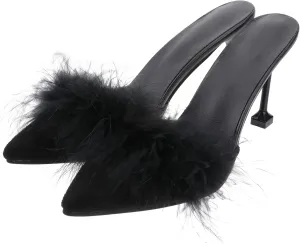 Fur Slippers Open Toe Crystal High Heels Pointed Slides Transparent Heel Sandals Girls Fluffy House Slides Outdoor Dress Sandal 1 Pair