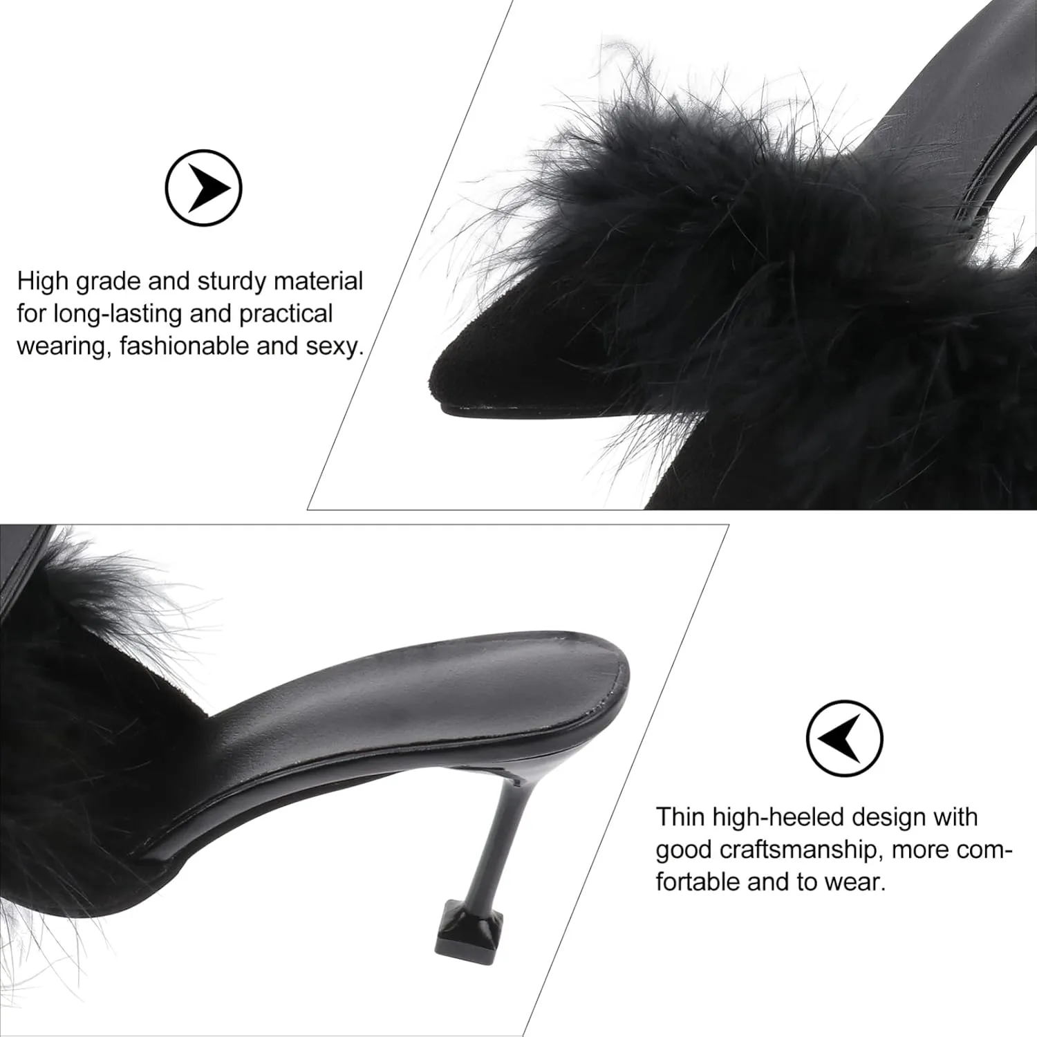 Fur Slippers Open Toe Crystal High Heels Pointed Slides Transparent Heel Sandals Girls Fluffy House Slides Outdoor Dress Sandal 1 Pair