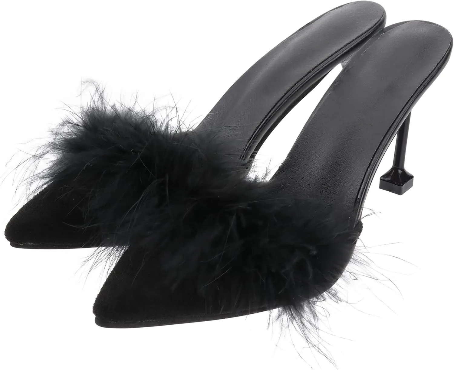 Fur Slippers Open Toe Crystal High Heels Pointed Slides Transparent Heel Sandals Girls Fluffy House Slides Outdoor Dress Sandal 1 Pair