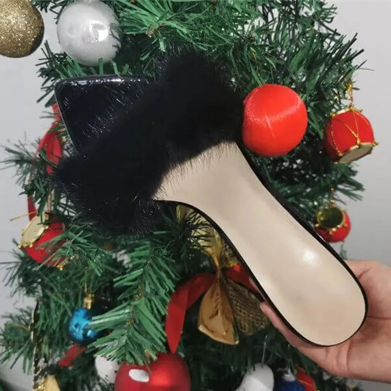 Furry Thin High Heeled Peep Toe Sandals