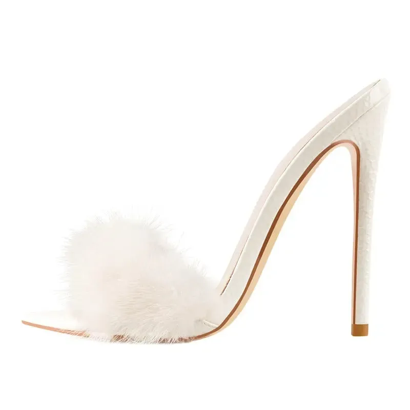 Furry Thin High Heeled Peep Toe Sandals