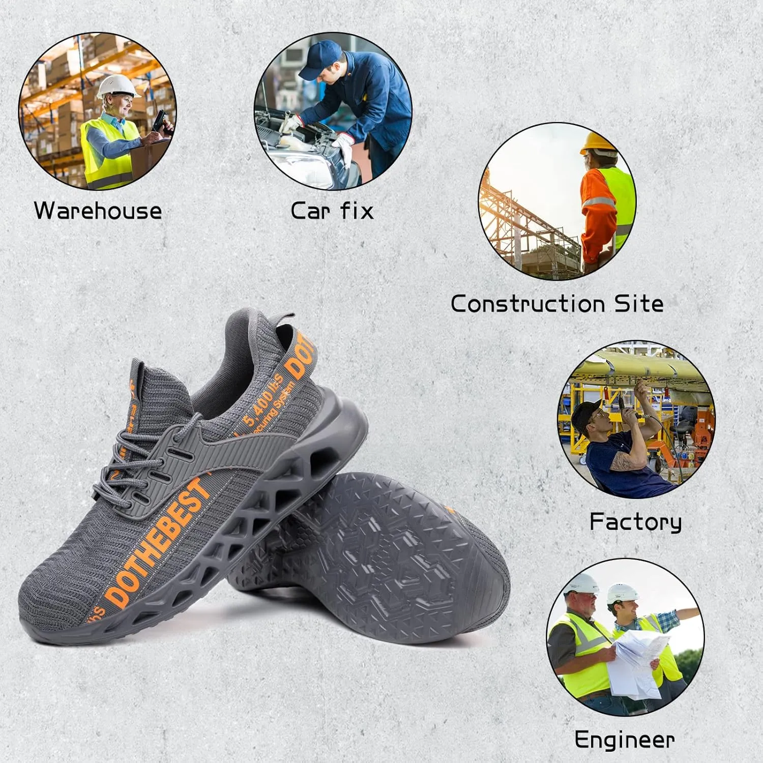 Furuian Steel Toe Sneakers for Men Women Lightweight Safety Shoes Comfortable Puncture Proof Slip On Indestructible Work Shoes
