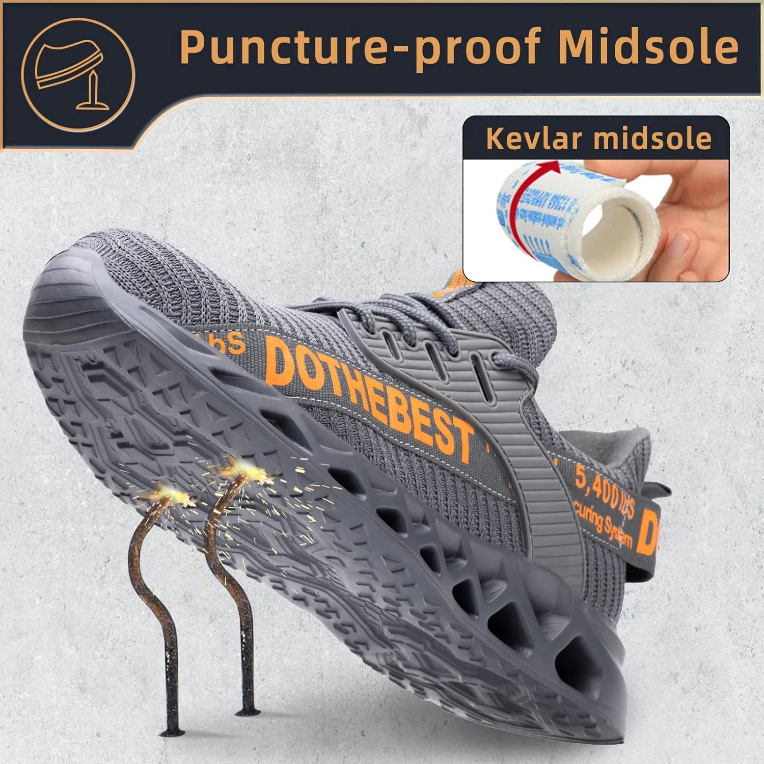 Furuian Steel Toe Sneakers for Men Women Lightweight Safety Shoes Comfortable Puncture Proof Slip On Indestructible Work Shoes