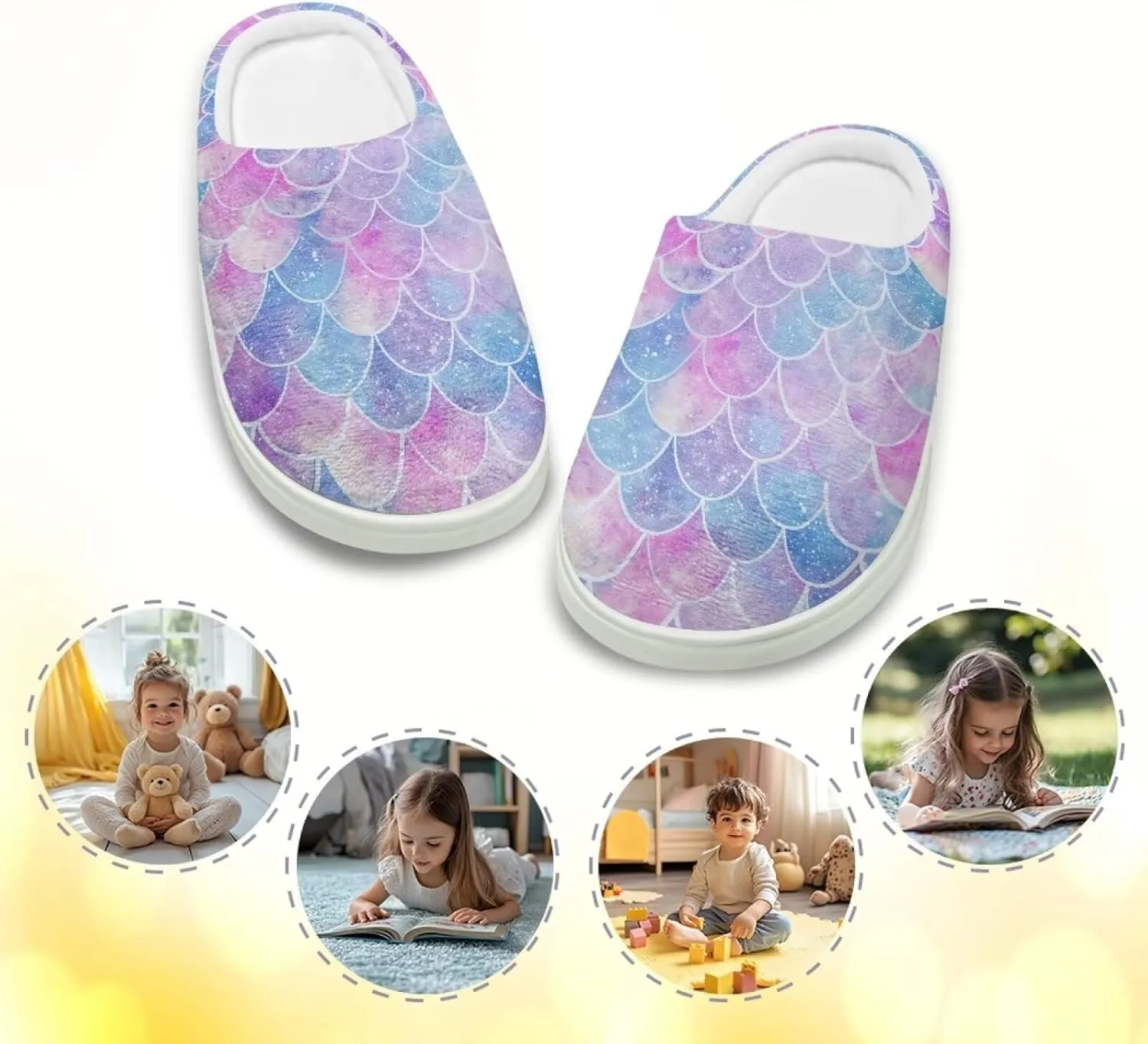 Fuzzy Toddler Slippers Girls Plush Slippers Soft Warm House Shoes Cozy Slip On Indoor Shoes Cute Print House Slippers Non Slip Washable for Bedroom Outdoor US 9-15