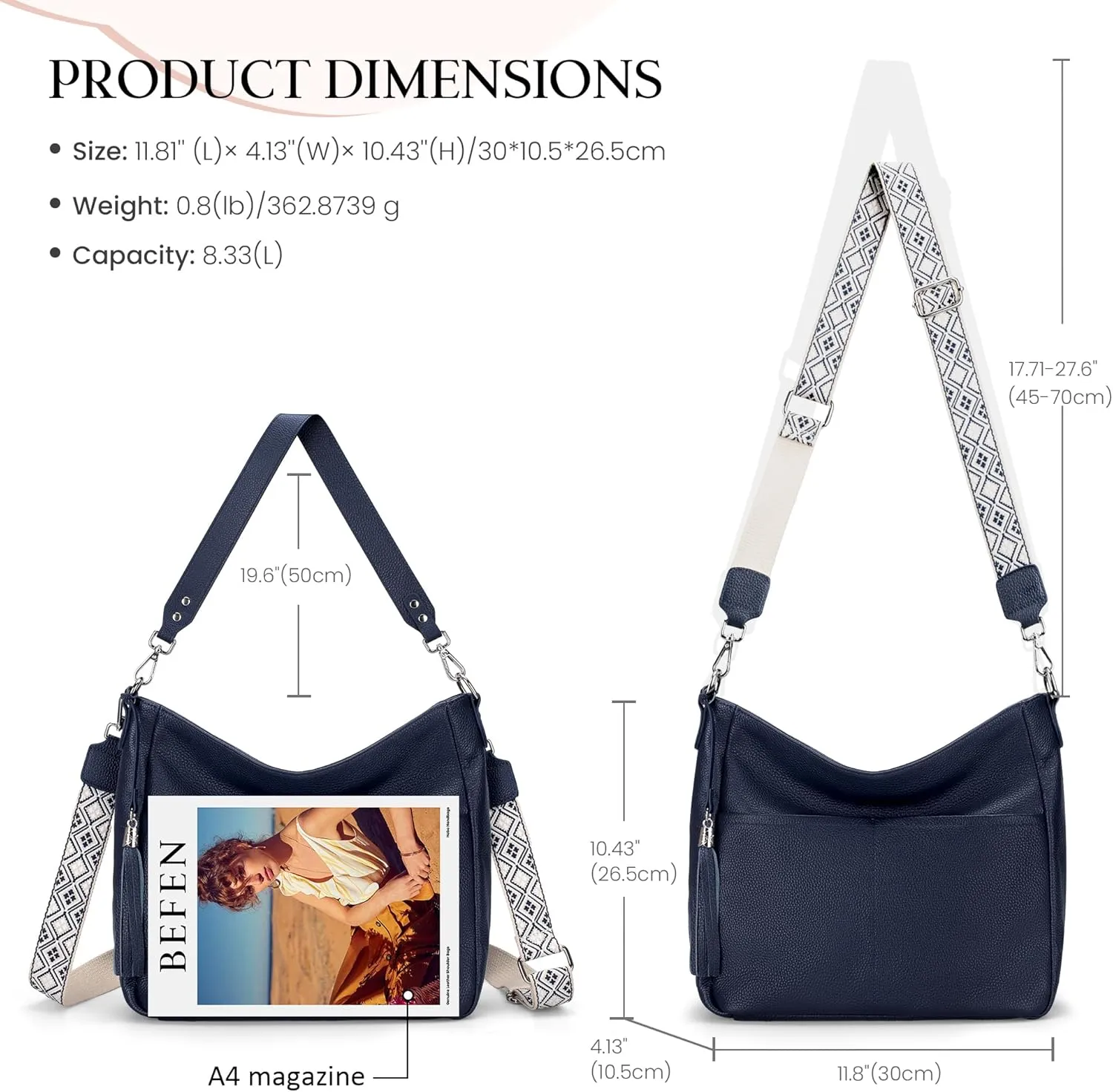 Genuine Leather Purse for Women, Soft Leather Crossbody Hobo Bag with 2 Removable Straps Womens Purses and Handbags