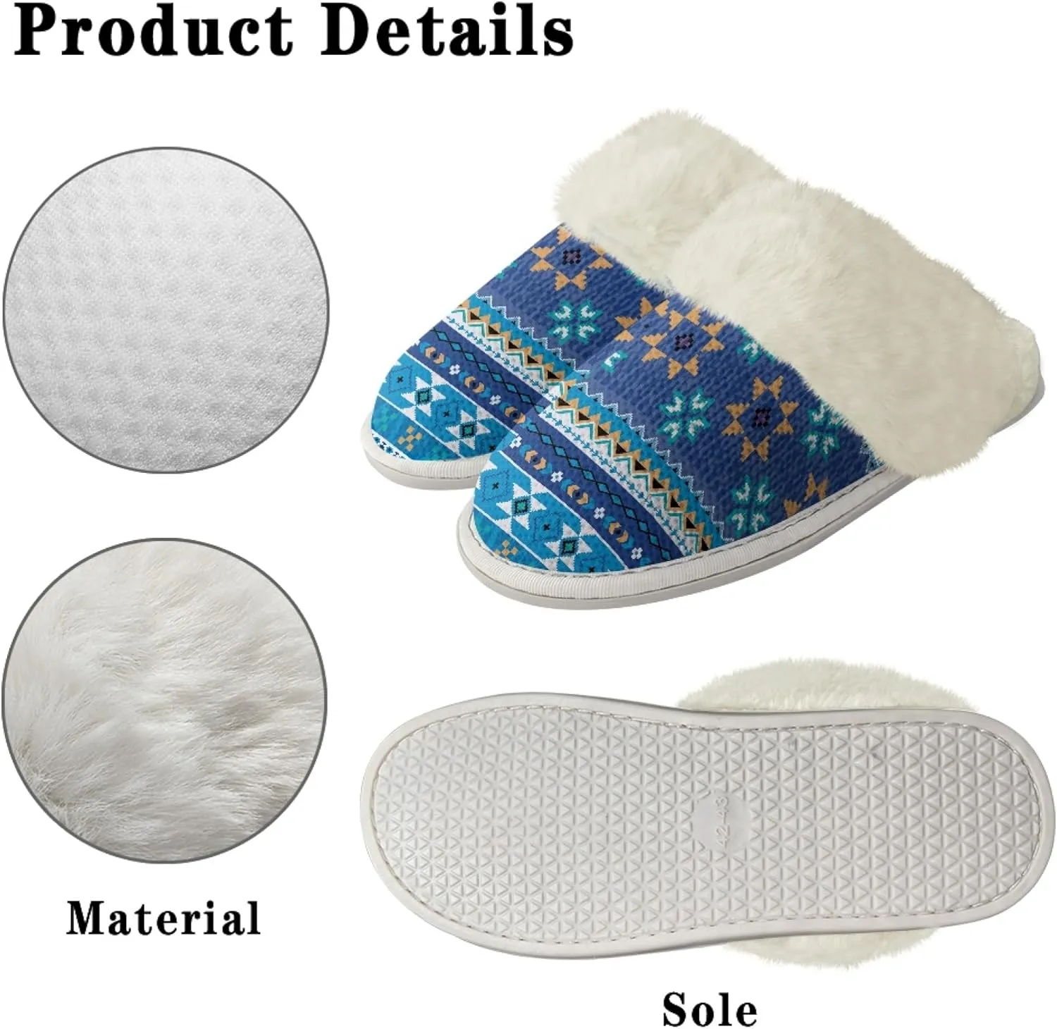 Geometic Aztec Print Comfy Slippers for Women Indoor and Outdoor,Slip on House Slippers,Warm and Cozy
