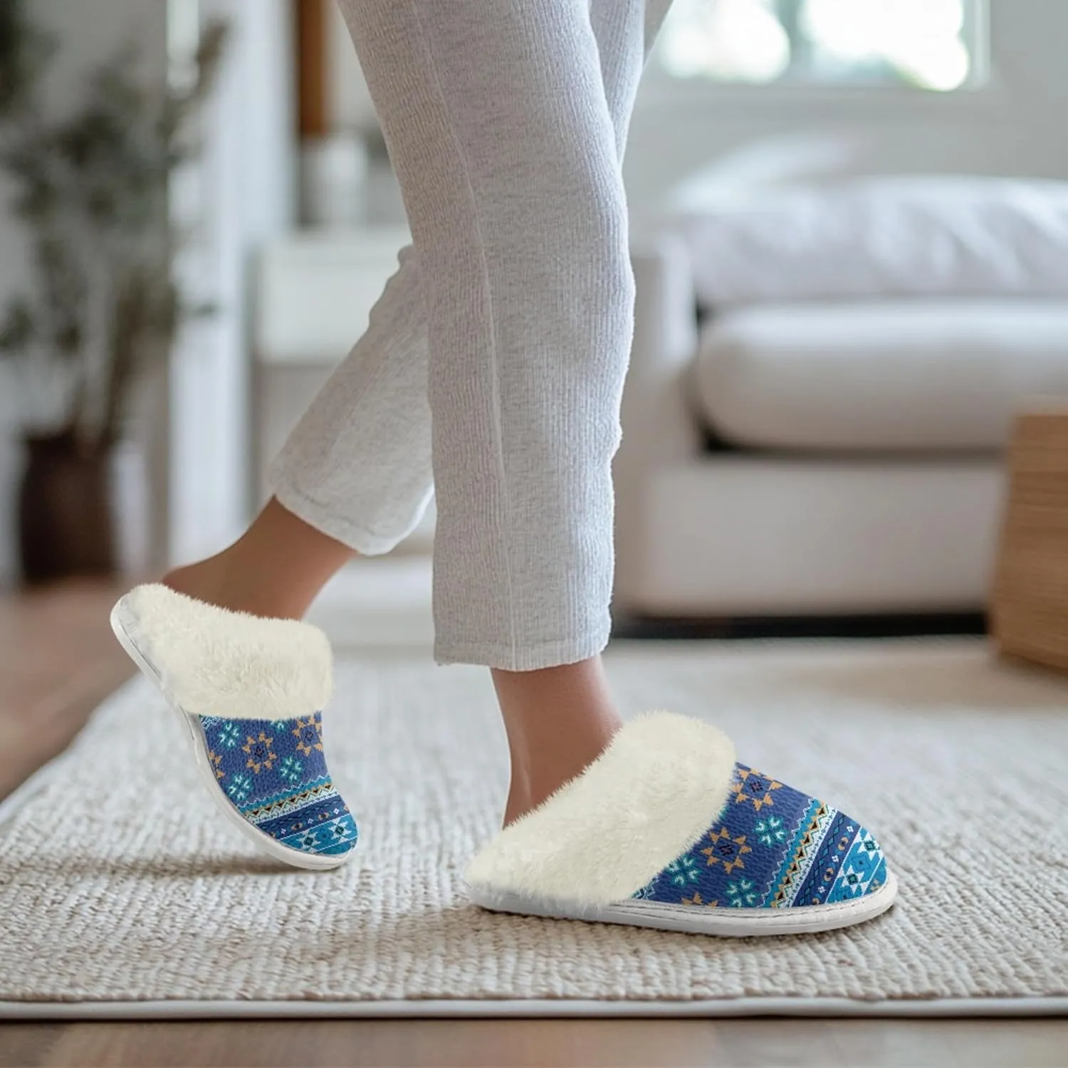 Geometic Aztec Print Comfy Slippers for Women Indoor and Outdoor,Slip on House Slippers,Warm and Cozy