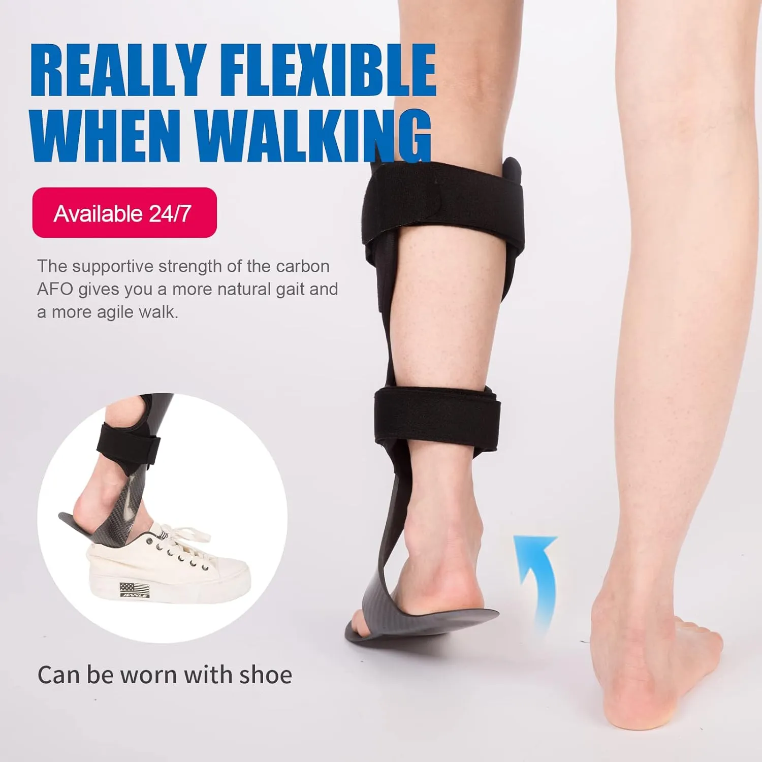 GHORTHOUD Carbon Fiber AFO Brace Lightweight Ankle Foot Orthosis AFO Rehabilitator Foot Drop Brace for Drop Foot, Ankle Instability or Limb Spasticity (Medium-Right)