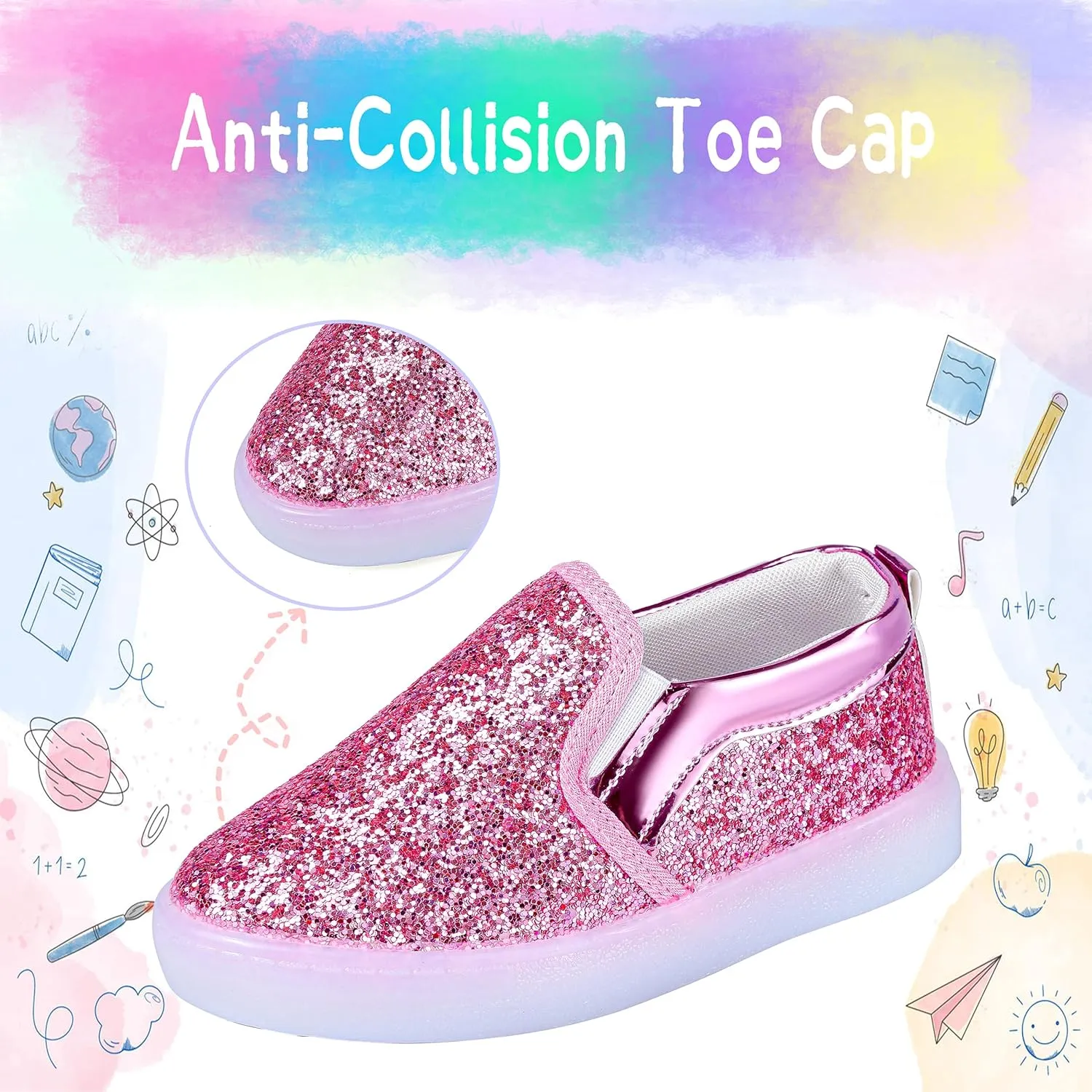 Girls Sparkle Slip-on Shoes Toddlers Canvas Sneakers Light Weight Comfortable Causal Running Shoes Skin-Friendly