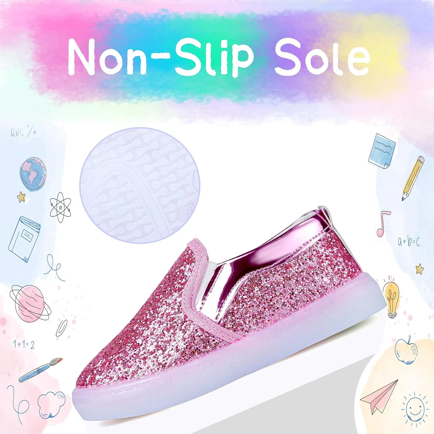 Girls Sparkle Slip-on Shoes Toddlers Canvas Sneakers Light Weight Comfortable Causal Running Shoes Skin-Friendly