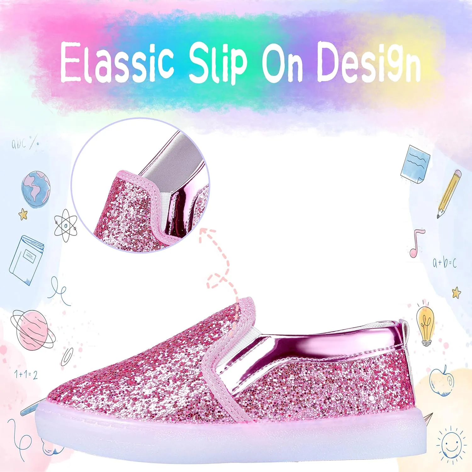 Girls Sparkle Slip-on Shoes Toddlers Canvas Sneakers Light Weight Comfortable Causal Running Shoes Skin-Friendly