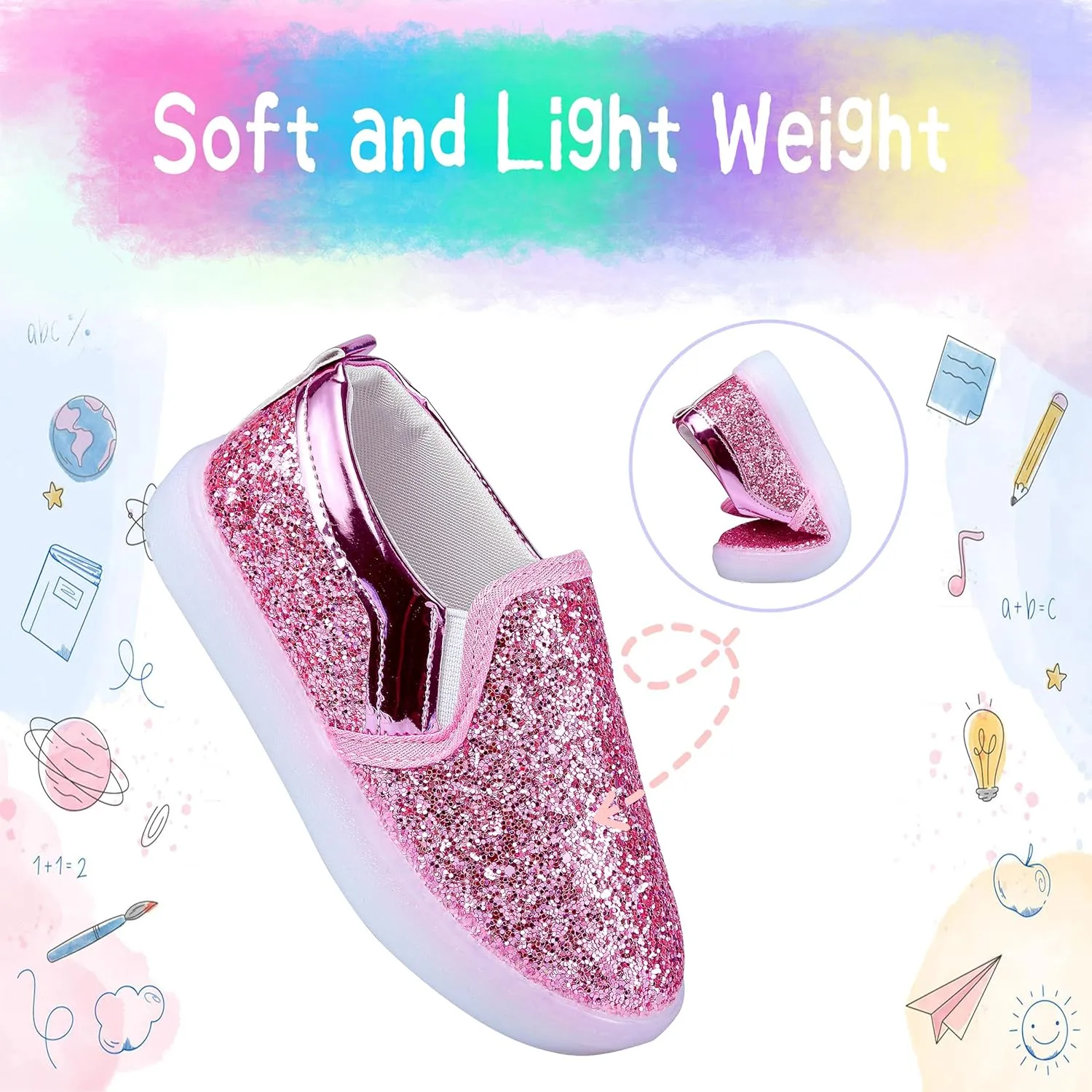 Girls Sparkle Slip-on Shoes Toddlers Canvas Sneakers Light Weight Comfortable Causal Running Shoes Skin-Friendly