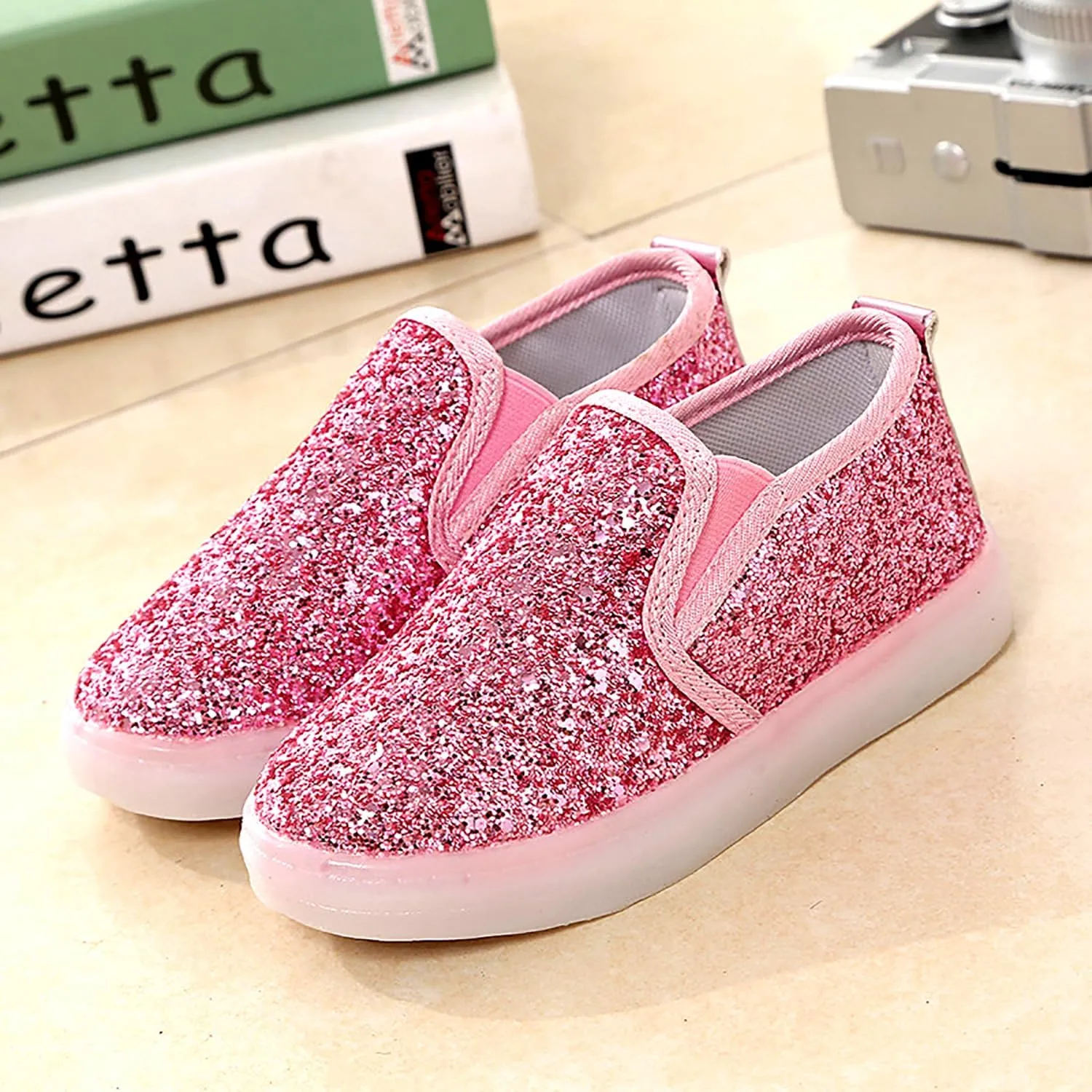 Girls Sparkle Slip-on Shoes Toddlers Canvas Sneakers Light Weight Comfortable Causal Running Shoes Skin-Friendly