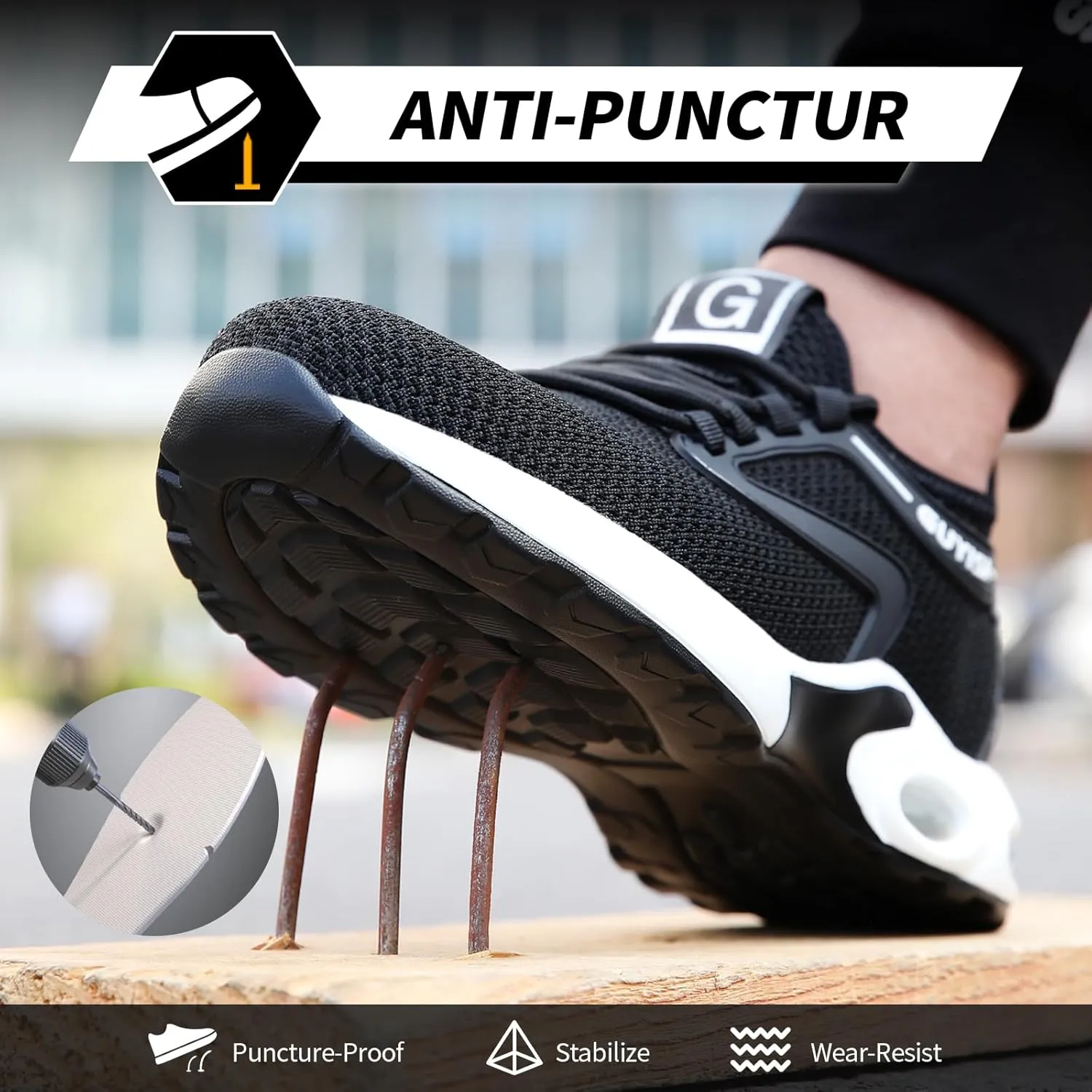 GLANOUDUN Steel Toe Shoes for Men Black Work Shoes Lightweight Safety Shoe for Men Indestructible Steel Toe Sneakers Industrial Construction Shoe Men's Work & Safety Footwear