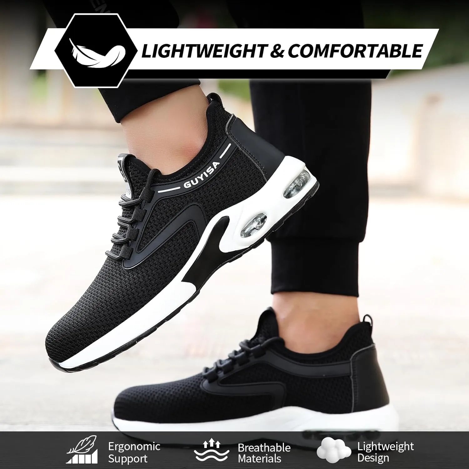 GLANOUDUN Steel Toe Shoes for Men Black Work Shoes Lightweight Safety Shoe for Men Indestructible Steel Toe Sneakers Industrial Construction Shoe Men's Work & Safety Footwear