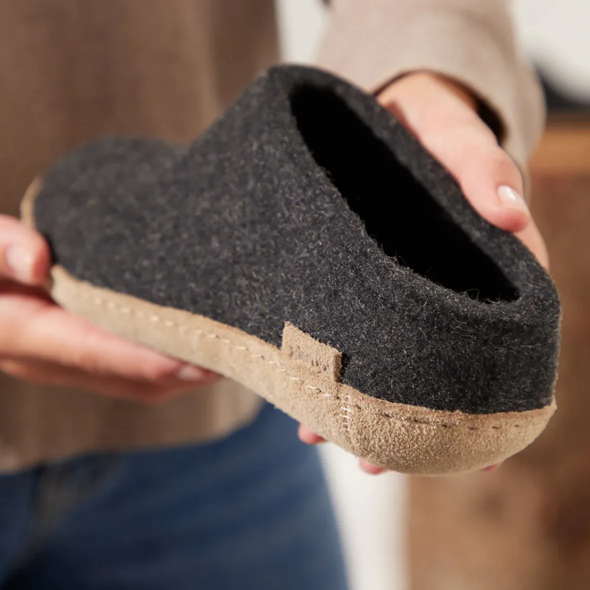 Glerups The Slip On Charcoal - Leather Sole