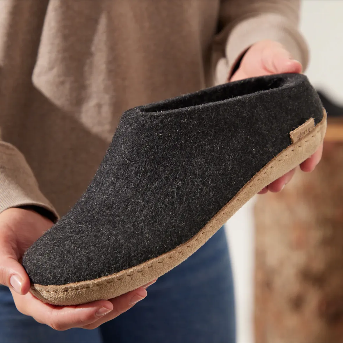 Glerups The Slip On Charcoal - Leather Sole