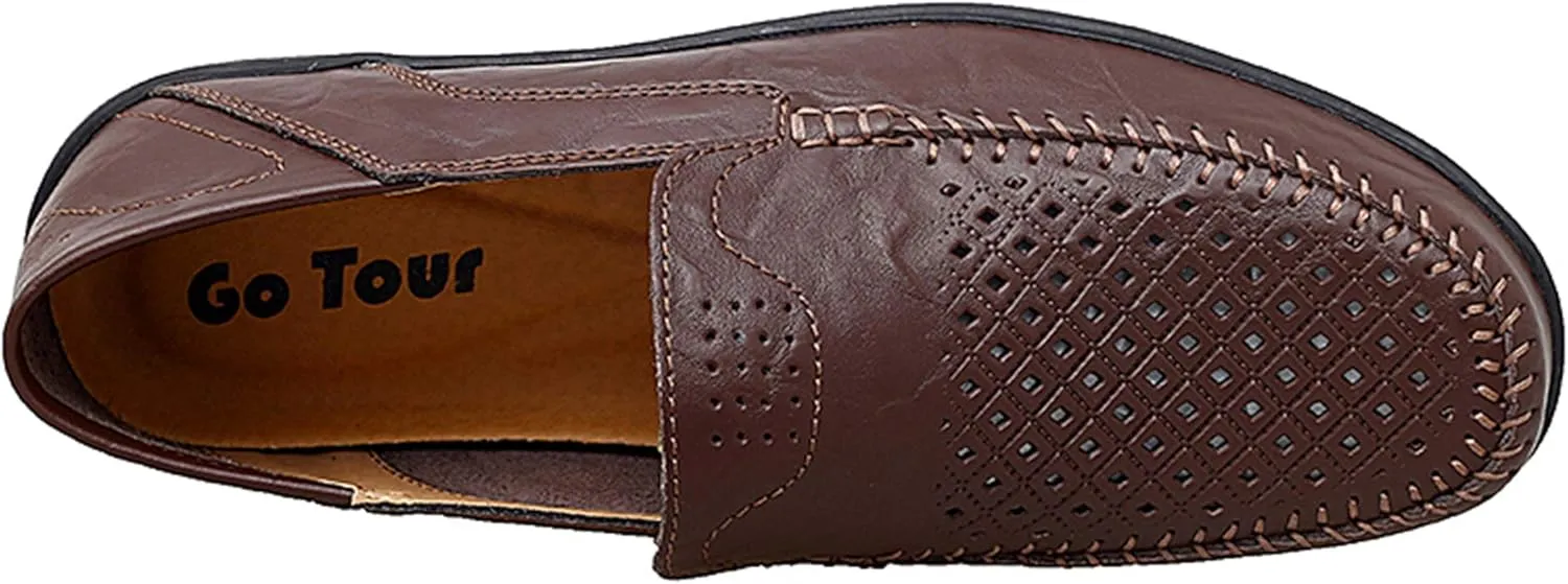 Go Tour Men's Premium Genuine Leather Casual Slip on Loafers Breathable Driving Shoes Fashion Slipper