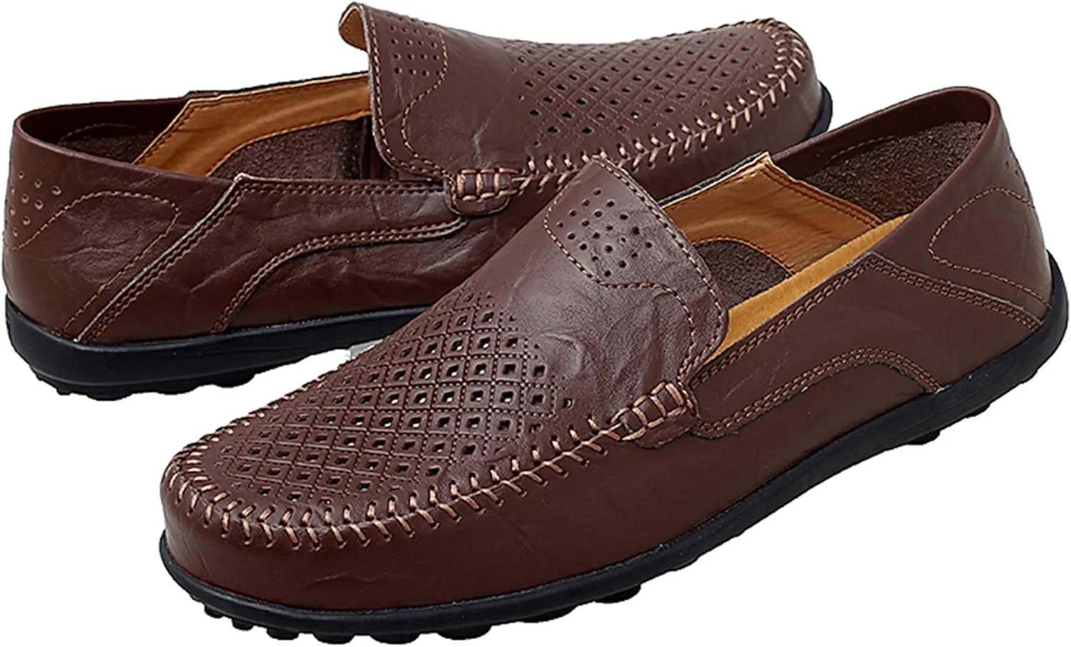 Go Tour Men's Premium Genuine Leather Casual Slip on Loafers Breathable Driving Shoes Fashion Slipper